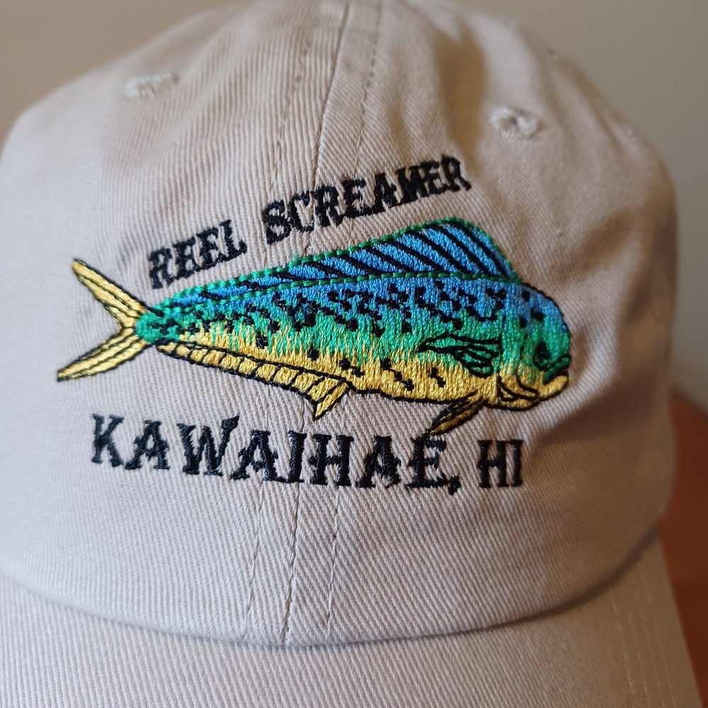 Dorfman Hat Co Reel Screamer Kawaihae HI Mahi Mahi‎ Fishing Hat Khaki BC108-KAKI